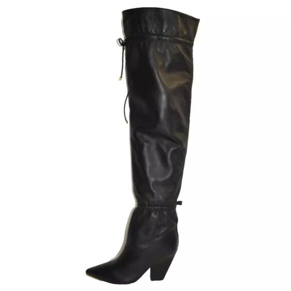 New! TORY BURCH LILA OTK 90MM SCRUNCH BOOTS BLACK NAPPA LEATHER 7.5 M DD455 - Picture 2 of 6